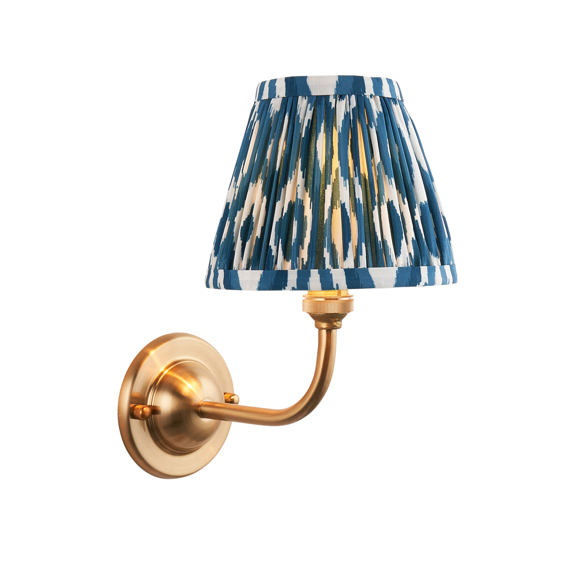 Dome Arc Wall Light in Brass with Marlin Blue 16cm Ikat Shade