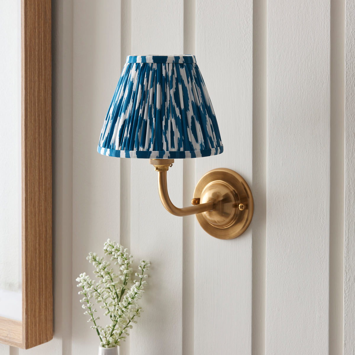 Dome Arc Wall Light in Brass with Marlin Blue 16cm Ikat Shade