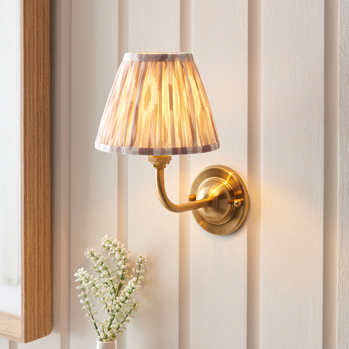 Dome Arc Wall Light in Brass with Natural 16cm Ikat Shade