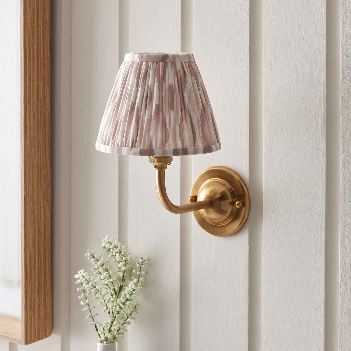 Dome Arc Wall Light in Brass with Natural 16cm Ikat Shade