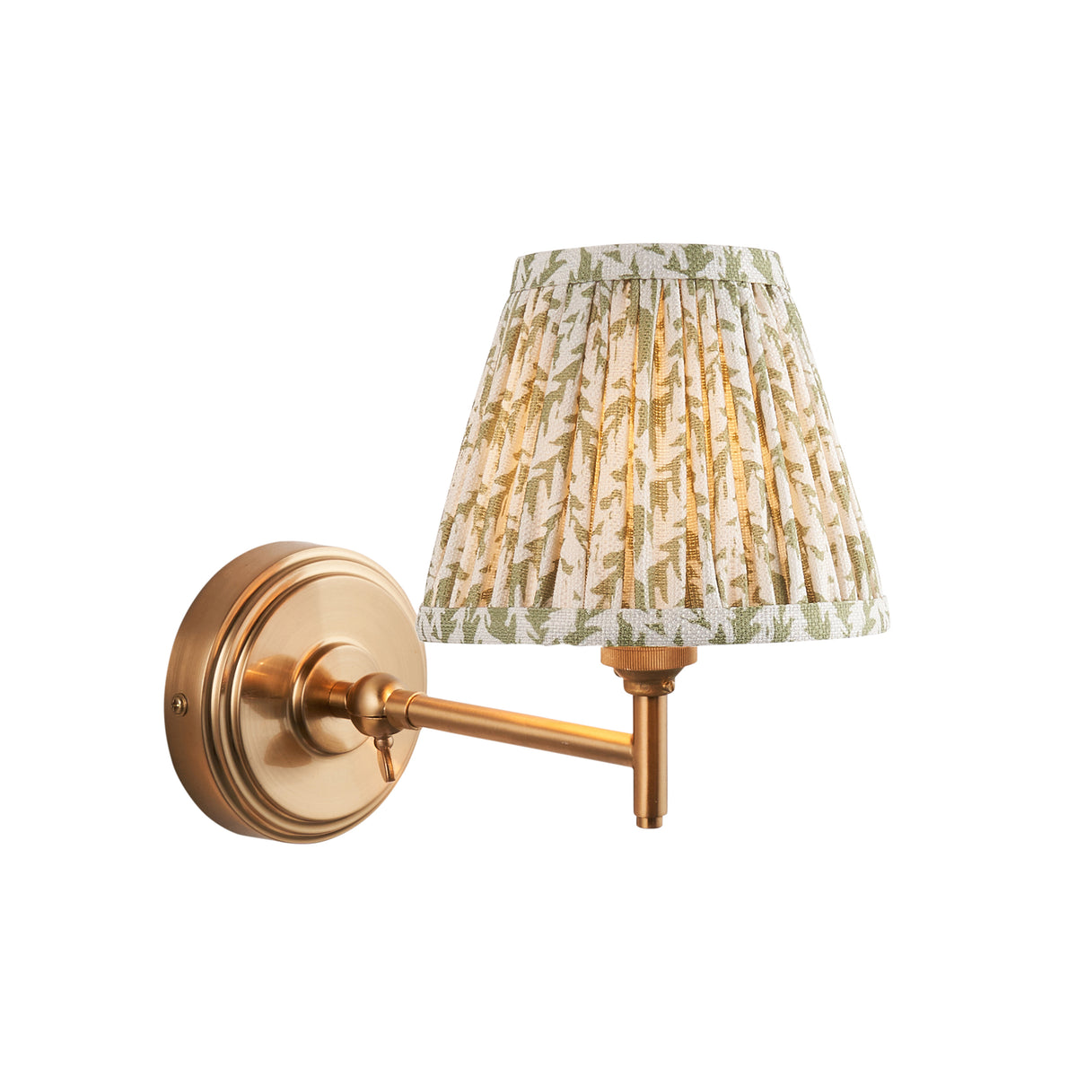 Step Fold Wall Light in Brass with Herb Green 16cm Leaf Shade