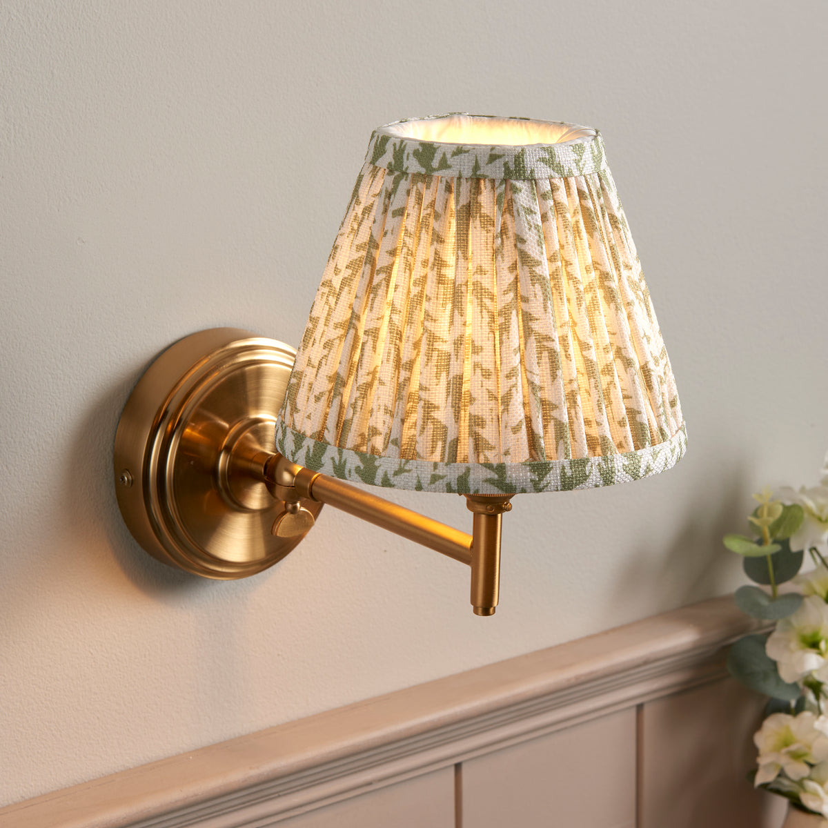 Step Fold Wall Light in Brass with Herb Green 16cm Leaf Shade