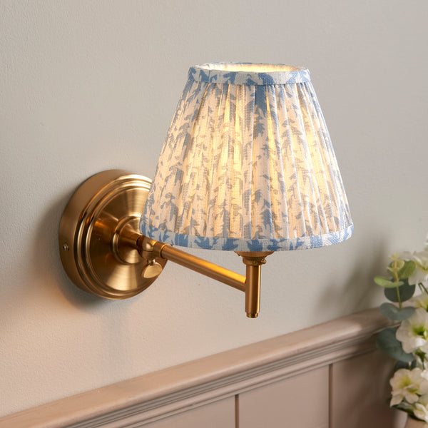 Step Fold Wall Light in Brass with Shell Bay Blue 16cm Leaf Shade