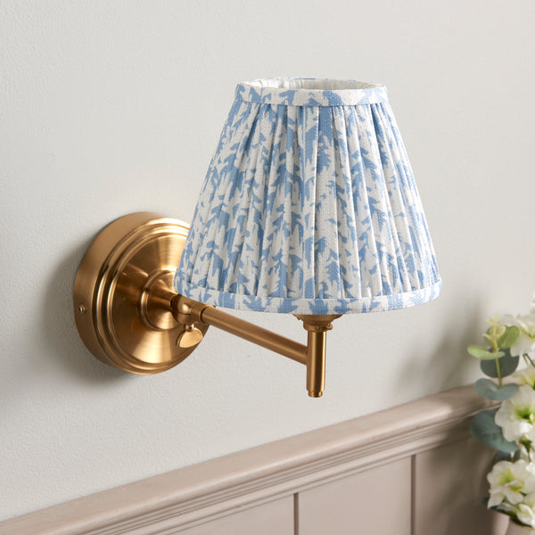 Step Fold Wall Light in Brass with Shell Bay Blue 16cm Leaf Shade