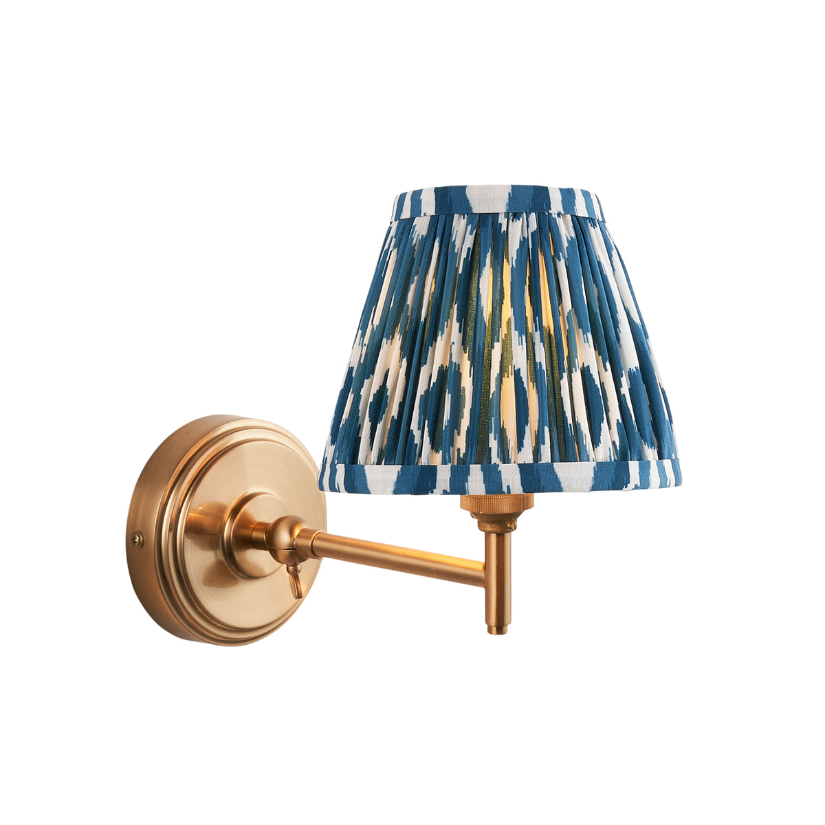 Step Fold Wall Light in Brass with Marlin Blue 16cm Ikat Shade