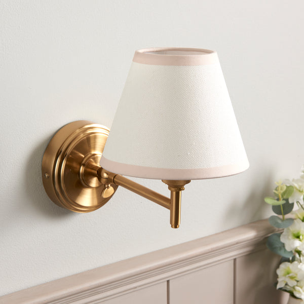 Step Fold Wall Light in Brass with Vintage & Almond White 16cm Ivy Shade