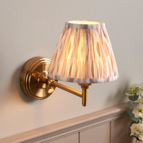Step Fold Wall Light in Brass with Natural 16cm Ikat Shade