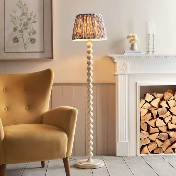 Higgledy Floor Lamp in Almond White with Pearl Grey 35cm Ikat Shade