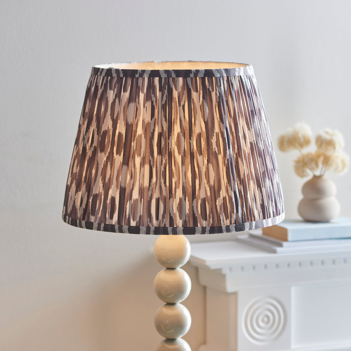 Higgledy Floor Lamp in Almond White with Pearl Grey 35cm Ikat Shade