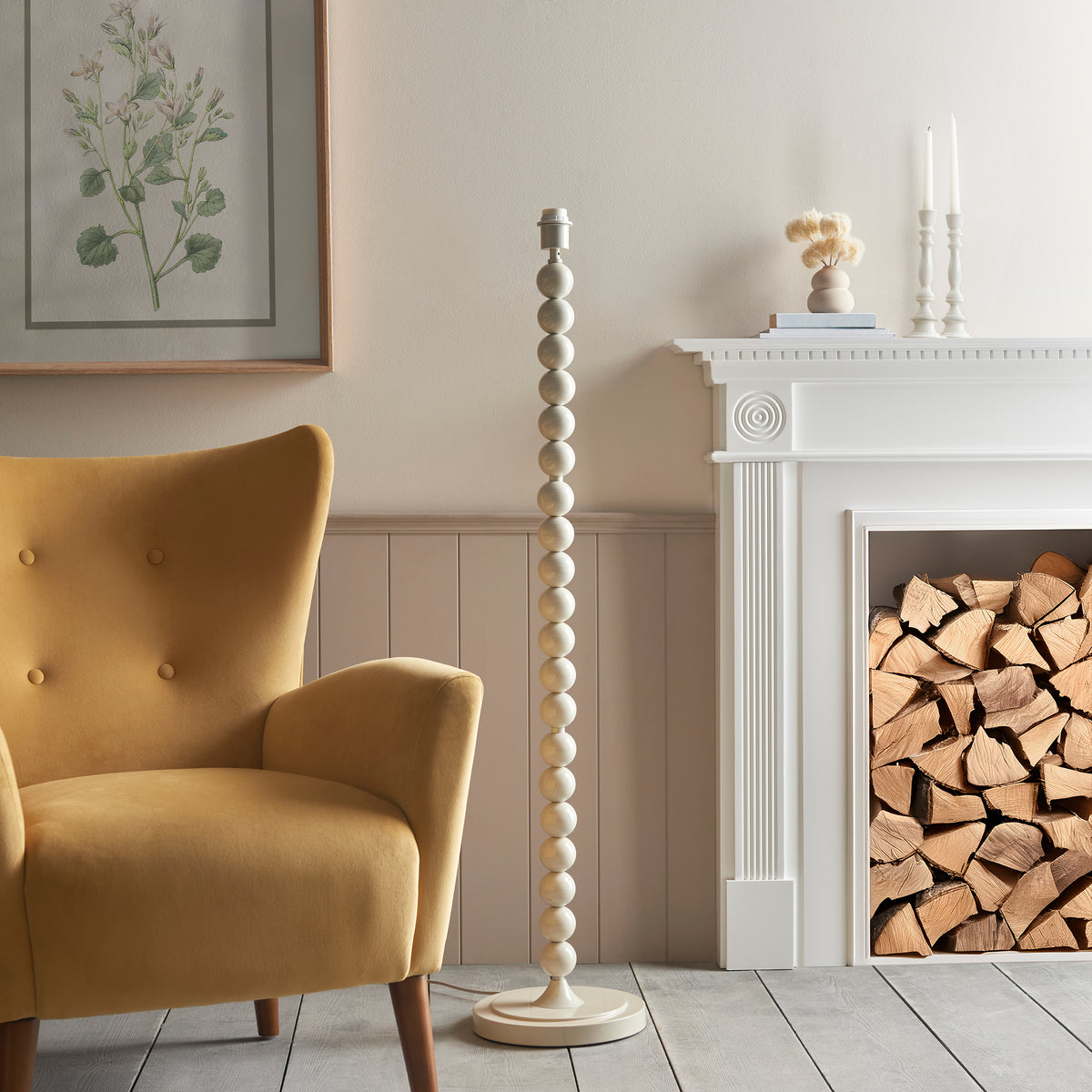 Higgledy Floor Lamp in Almond White with Pearl Grey 35cm Ikat Shade