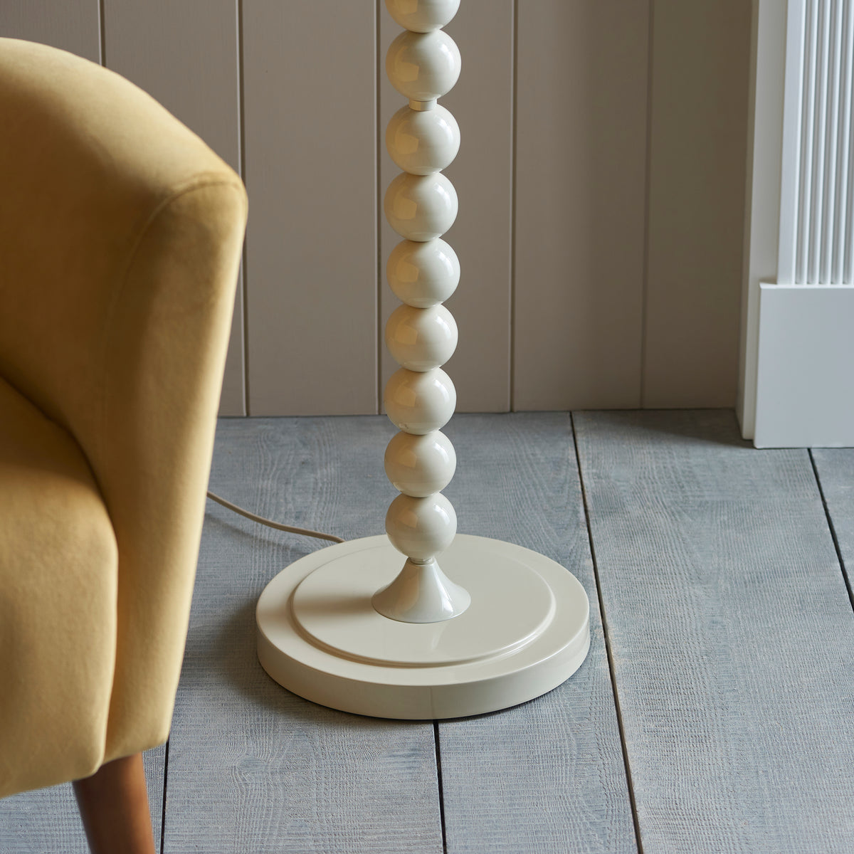 Higgledy Floor Lamp in Almond White with Pearl Grey 35cm Ikat Shade