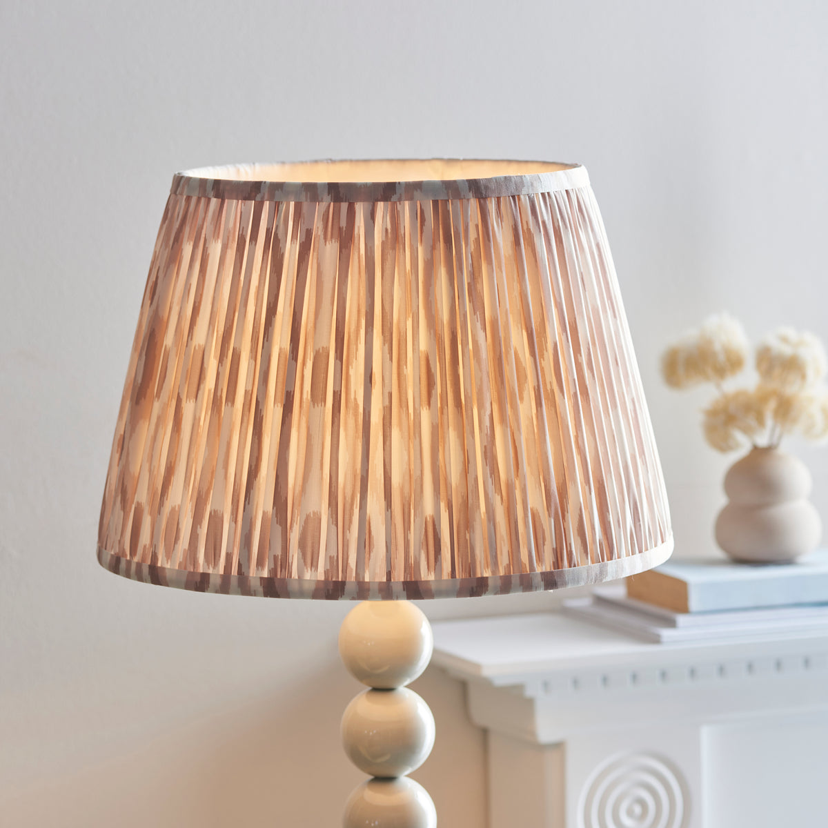 Higgledy Floor Lamp in Almond White with Neutral 35cm Ikat Shade
