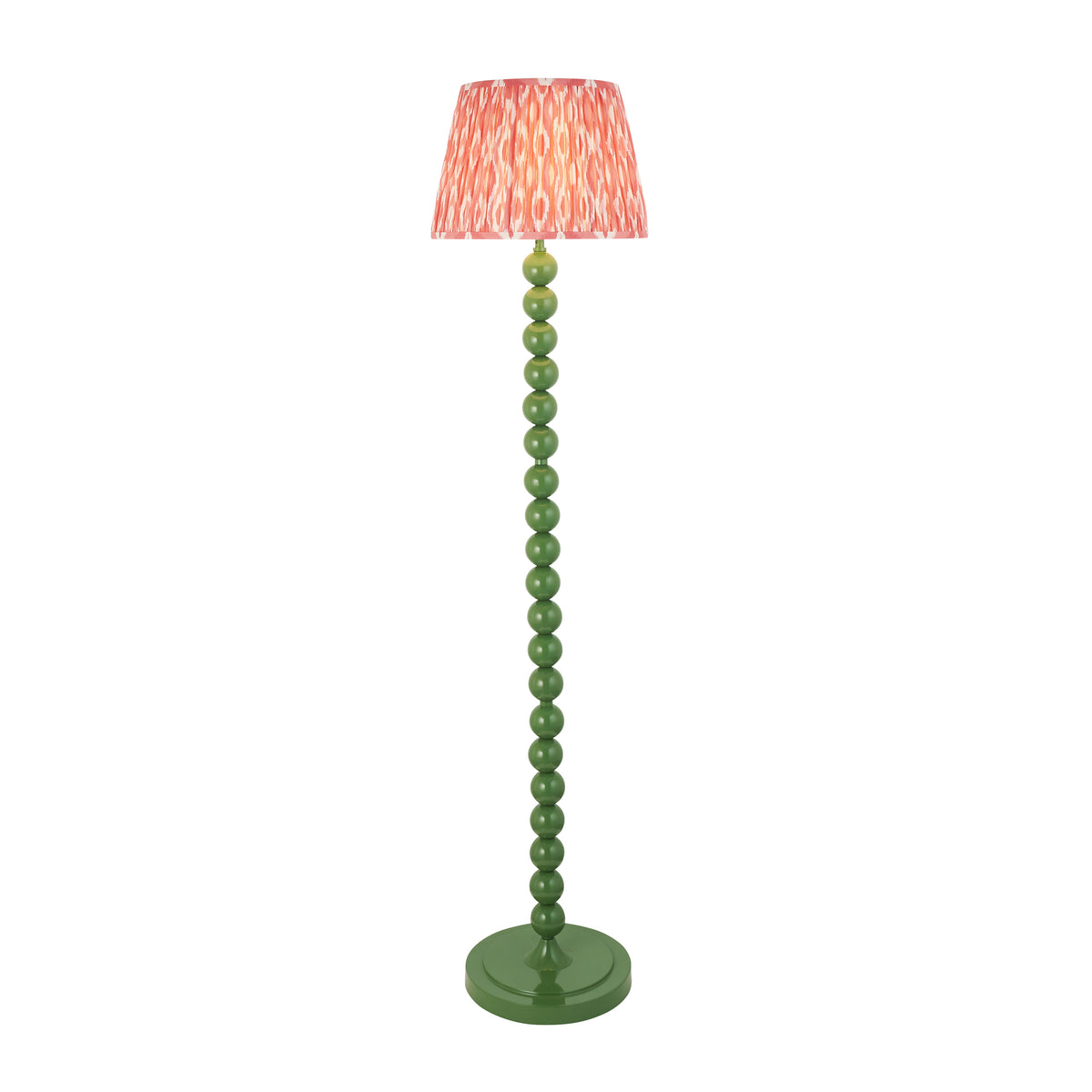 Higgledy Floor Lamp in Cotswold Green with Coral Pink 35cm Ikat Shade