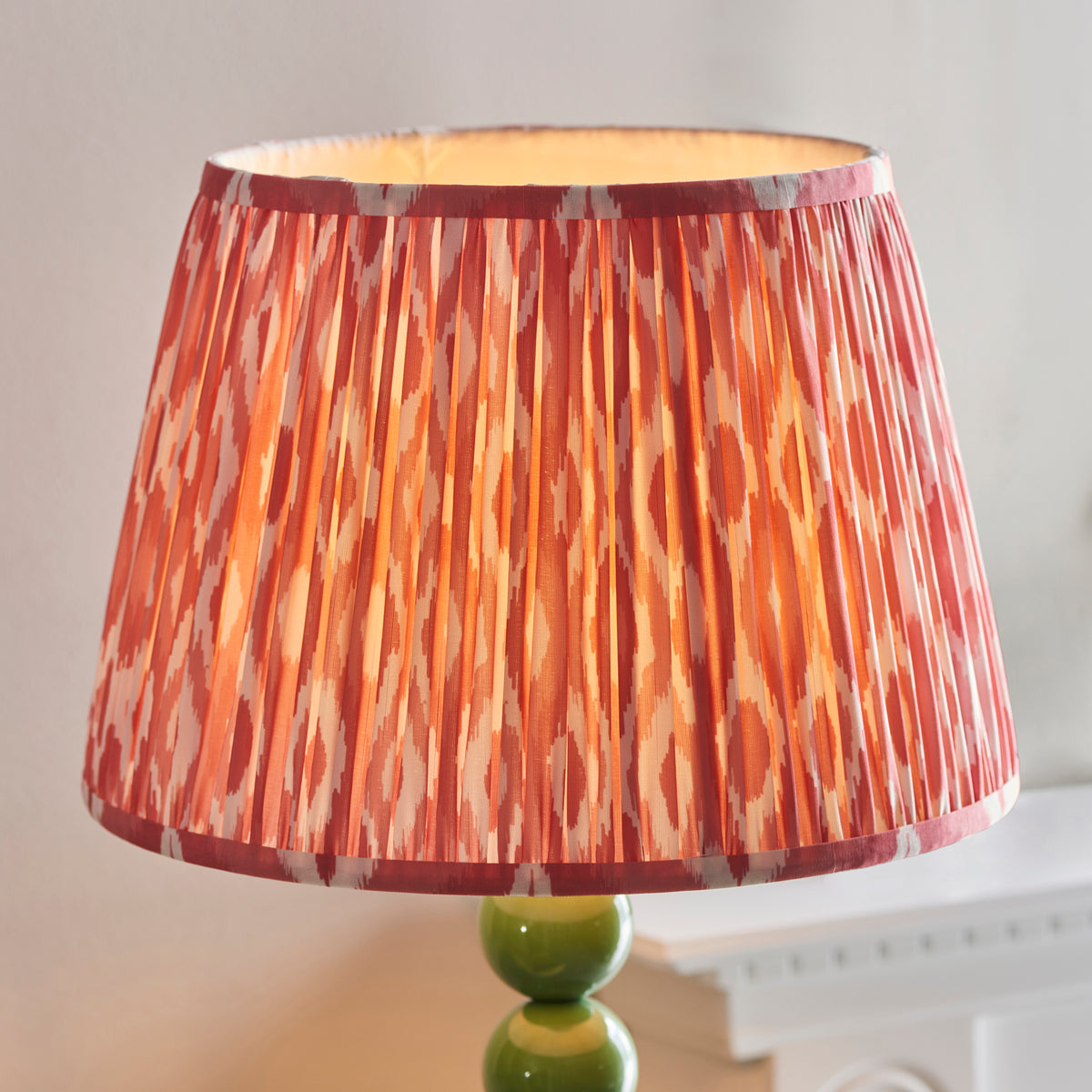 Higgledy Floor Lamp in Cotswold Green with Coral Pink 35cm Ikat Shade