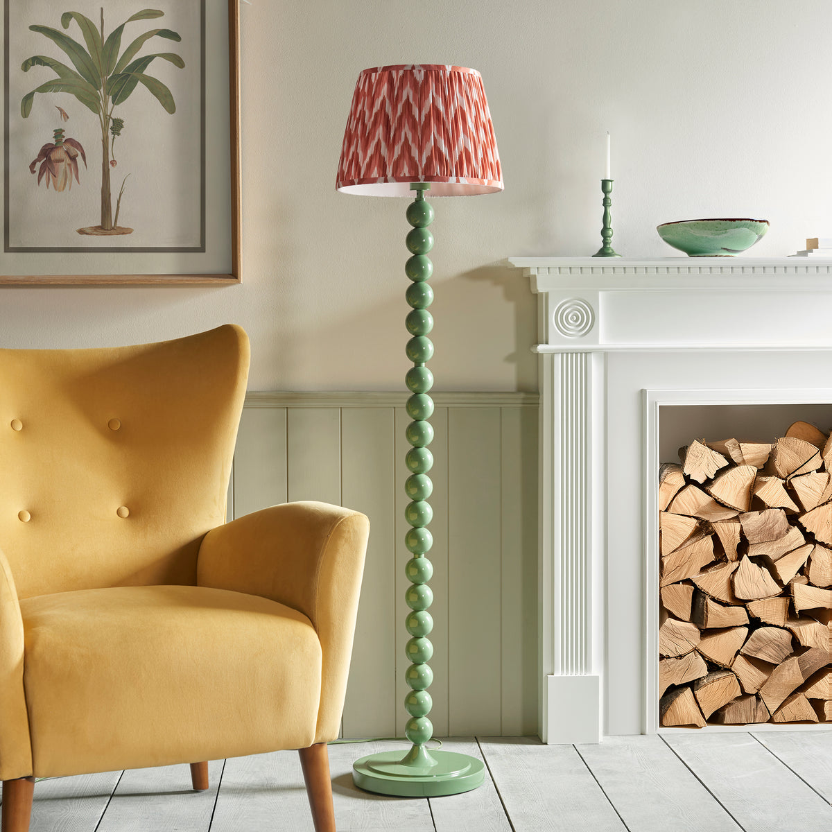 Higgledy Floor Lamp in Cotswold Green with Apricot Orange 35cm Zigzag Shade