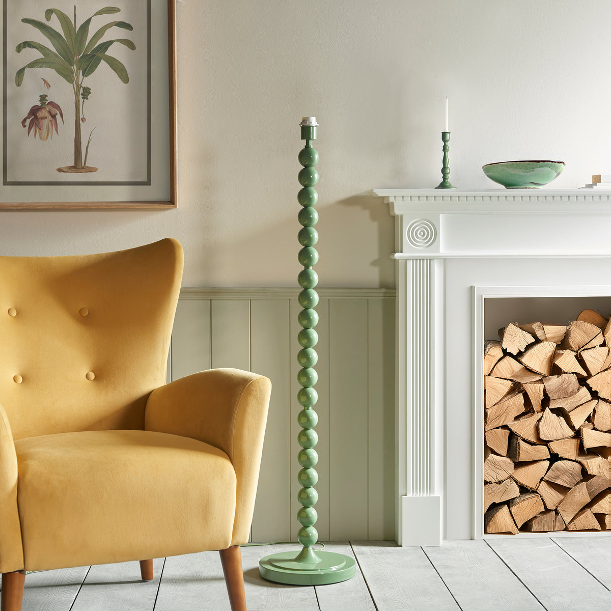 Higgledy Floor Lamp in Cotswold Green with Pearl Grey 35cm Ikat Shade