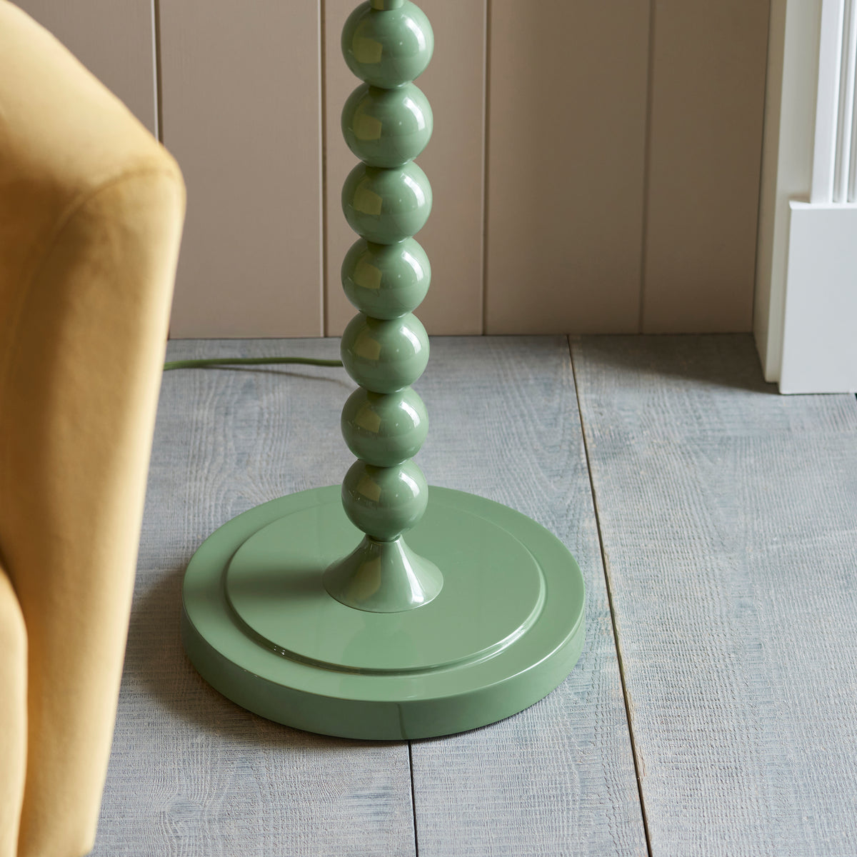 Higgledy Floor Lamp in Cotswold Green with Pearl Grey 35cm Ikat Shade
