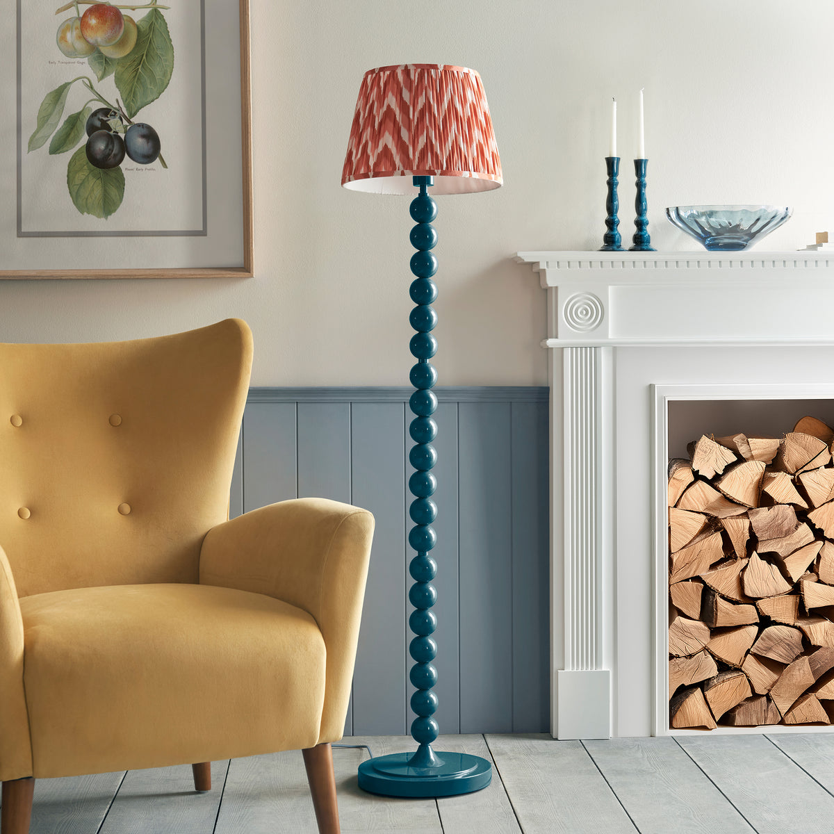 Higgledy Floor Lamp in Marlin Blue with Apricot Orange 35cm Zigzag Shade