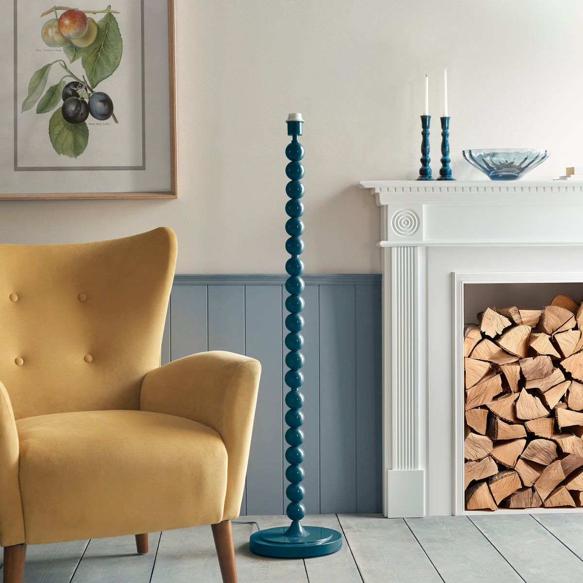 Higgledy Floor Lamp in Marlin Blue with Apricot Orange 35cm Zigzag Shade