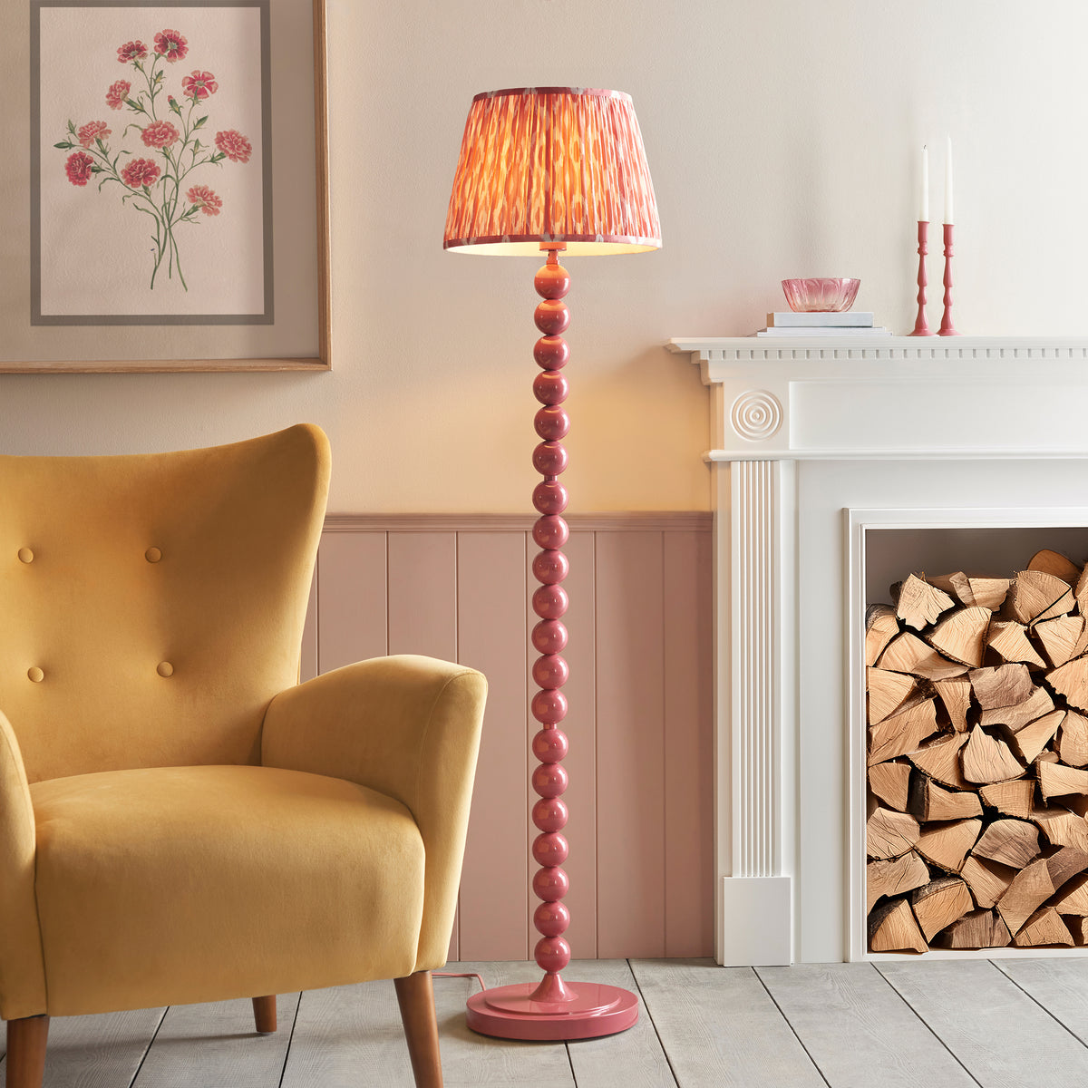 Higgledy Floor Lamp in Pink Clay with Coral Pink 35cm Ikat Shade