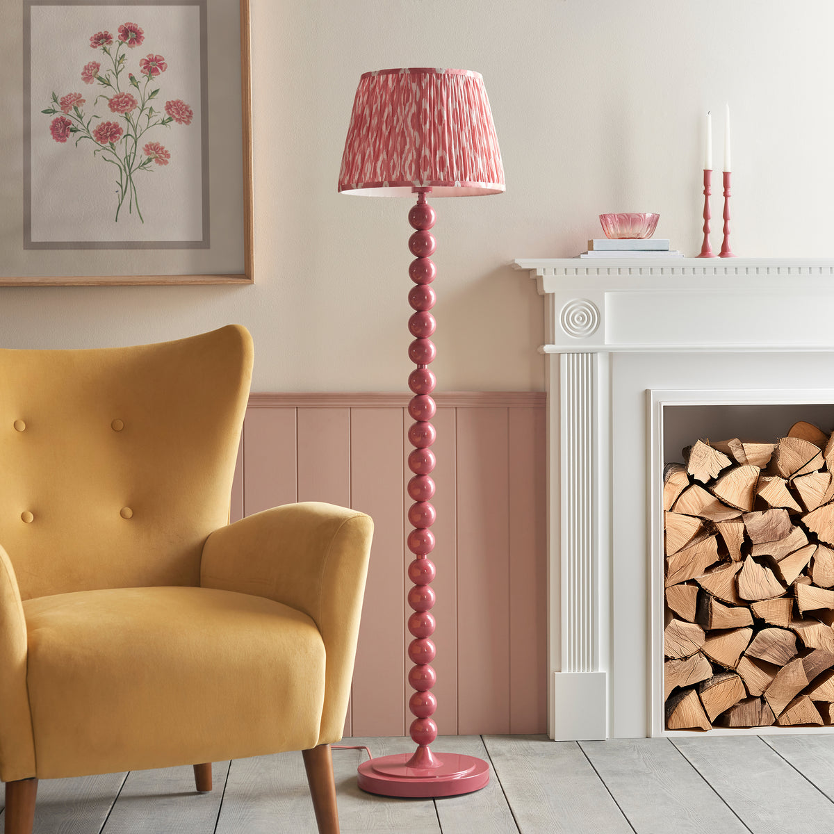 Higgledy Floor Lamp in Pink Clay with Coral Pink 35cm Ikat Shade