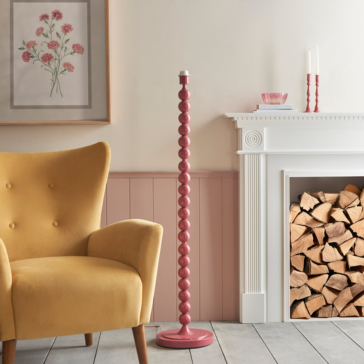Higgledy Floor Lamp in Pink Clay with Coral Pink 35cm Ikat Shade