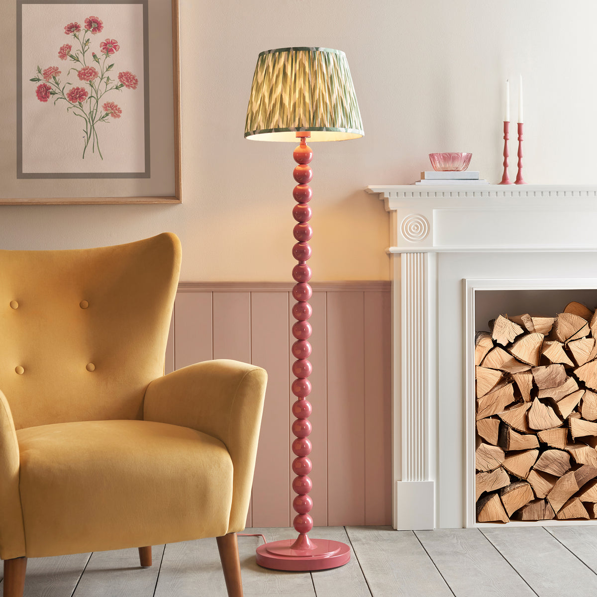 Higgledy Floor Lamp in Pink Clay with Cotswold Green 35cm Zigzag Shade