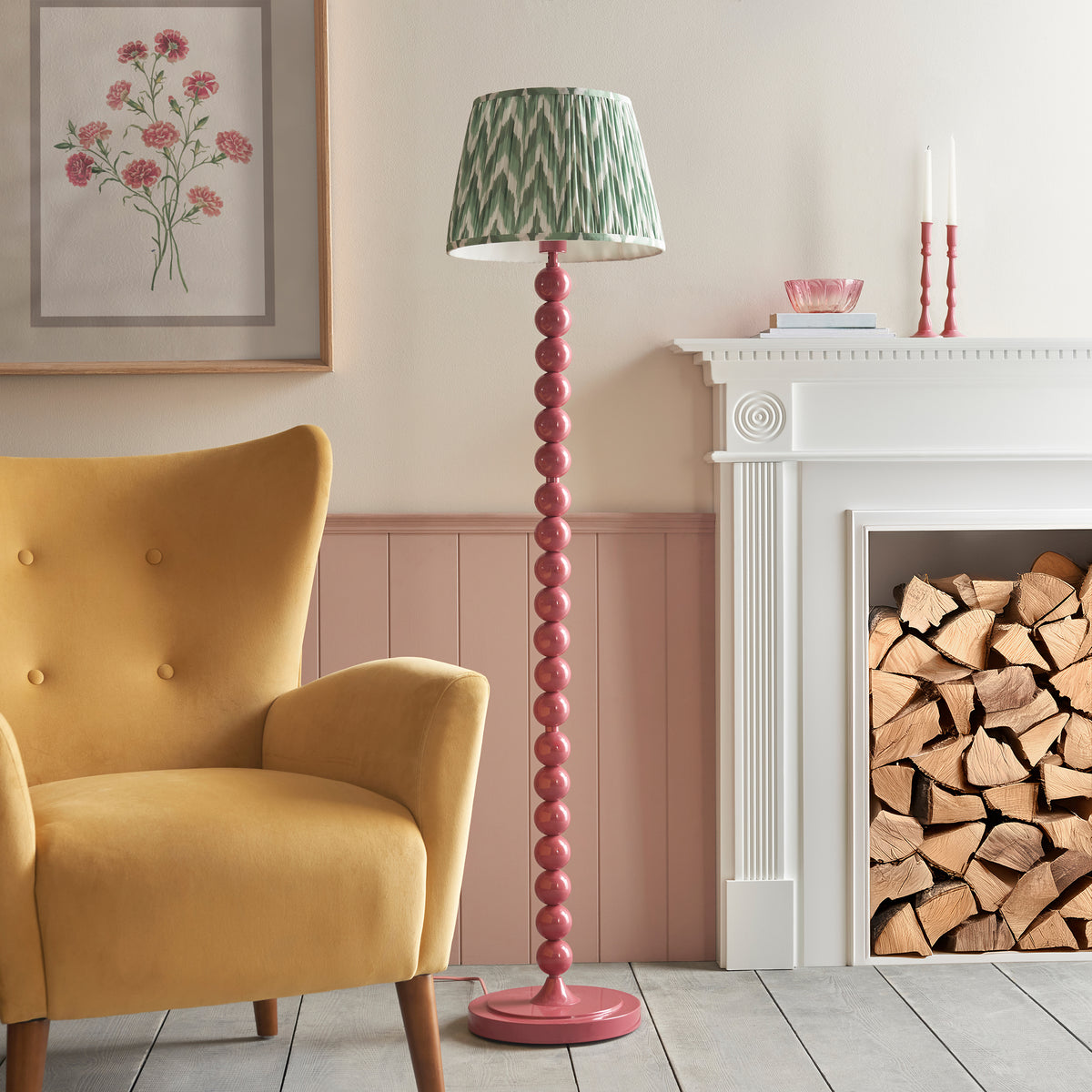 Higgledy Floor Lamp in Pink Clay with Cotswold Green 35cm Zigzag Shade
