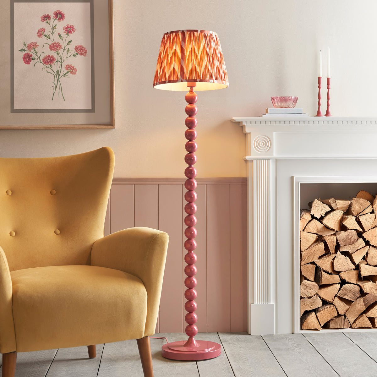 Higgledy Floor Lamp in Pink Clay with Apricot Orange 35cm Zigzag Shade