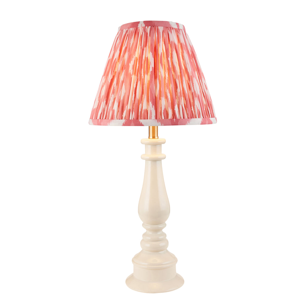 Myrtle Table Lamp in Almond White with Coral Pink 25cm Ikat Shade