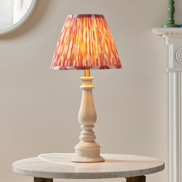 Myrtle Table Lamp in Almond White with Coral Pink 25cm Ikat Shade