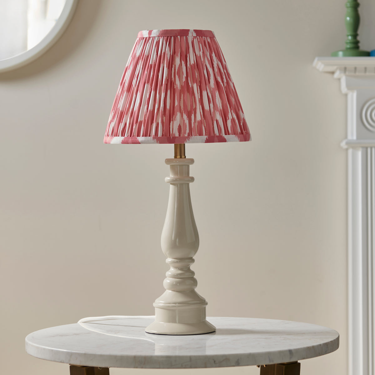Myrtle Table Lamp in Almond White with Coral Pink 25cm Ikat Shade