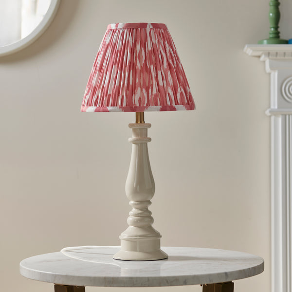 Myrtle Table Lamp in Almond White with Coral Pink 25cm Ikat Shade