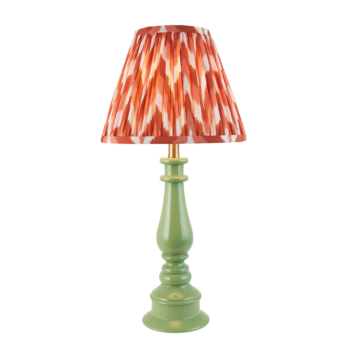 Myrtle Table Lamp in Cotswold Green with Apricot Orange 25cm Zigzag Shade