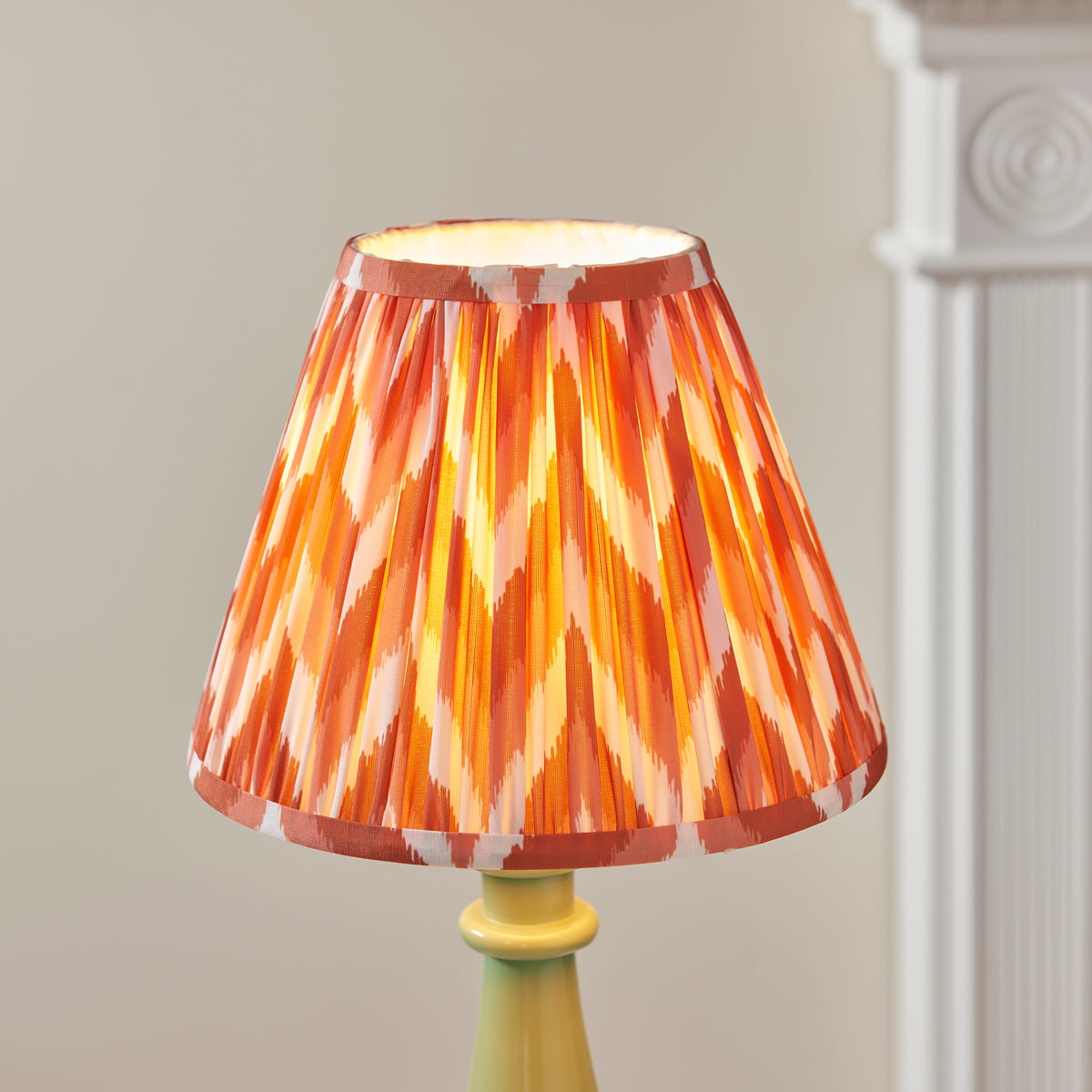 Myrtle Table Lamp in Cotswold Green with Apricot Orange 25cm Zigzag Shade