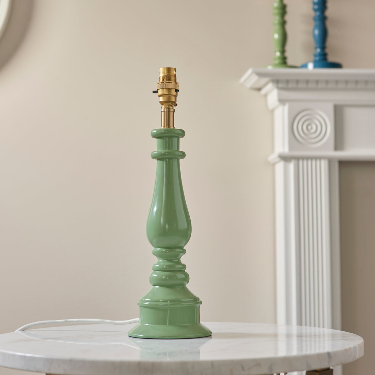 Myrtle Table Lamp in Cotswold Green with Apricot Orange 25cm Zigzag Shade