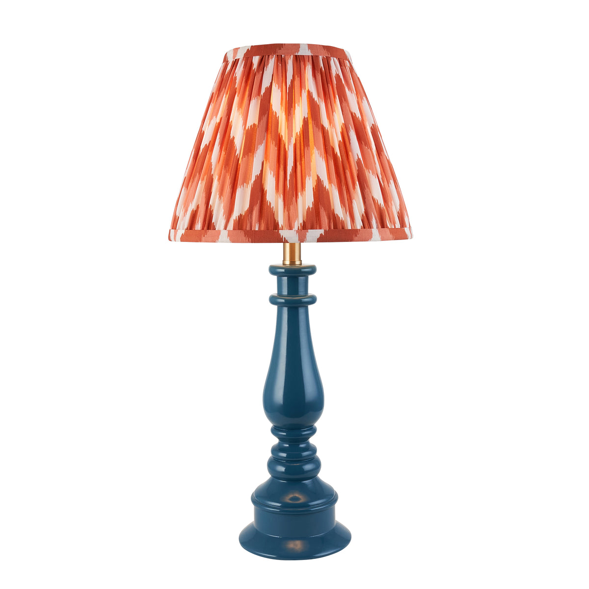 Myrtle Table Lamp in Marlin Blue with Apricot Orange 25cm Zigzag Shade
