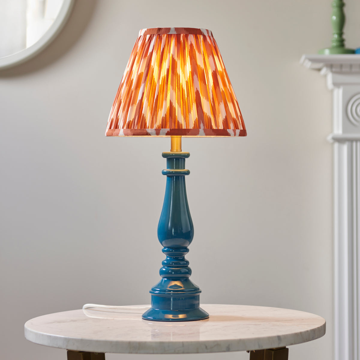 Myrtle Table Lamp in Marlin Blue with Apricot Orange 25cm Zigzag Shade