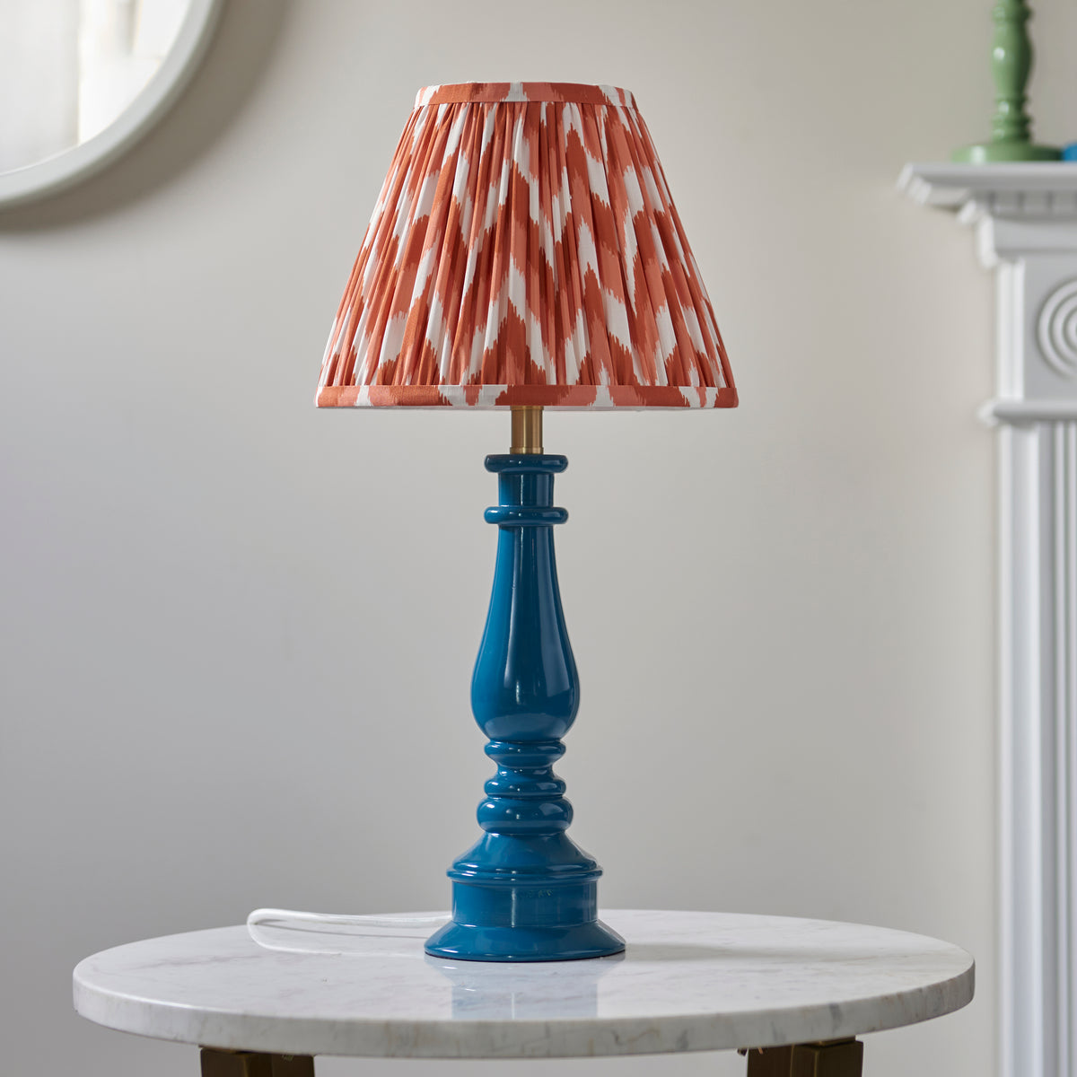 Myrtle Table Lamp in Marlin Blue with Apricot Orange 25cm Zigzag Shade