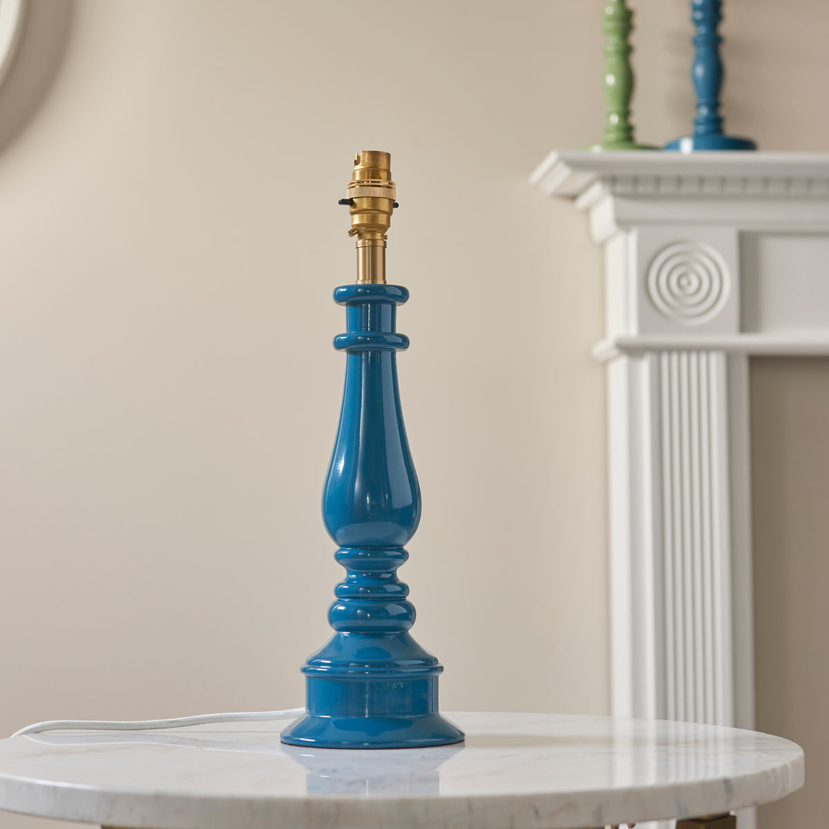 Myrtle Table Lamp in Marlin Blue with Vintage & Almond White 25cm Ivy Shade