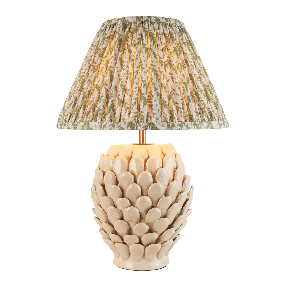 Layered Leaf Ceramic Table Lamp in Ivory Crackle Glaze with Garden Green 30cm Leaf Shade