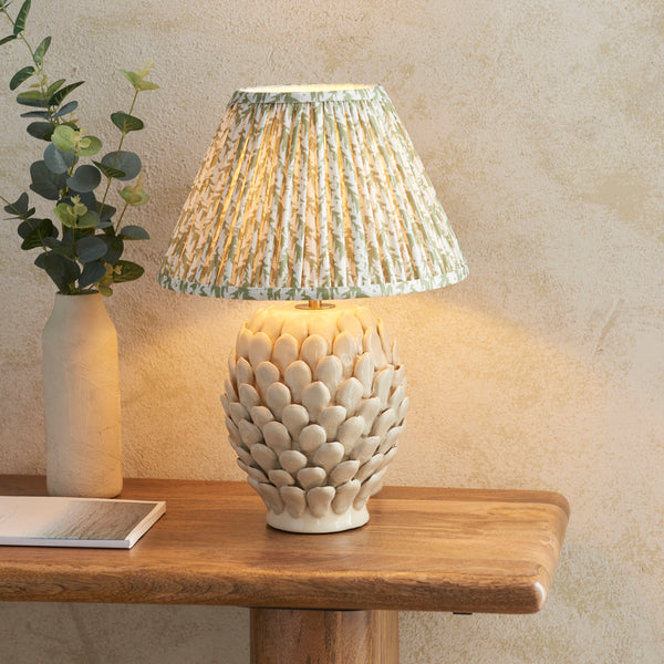 Layered Leaf Ceramic Table Lamp in Ivory Crackle Glaze with Garden Green 30cm Leaf Shade