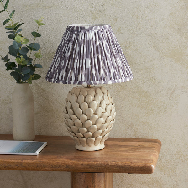 Layered Leaf Ceramic Table Lamp in Ivory Crackle Glaze with Pearl Grey 30cm Ikat Shade