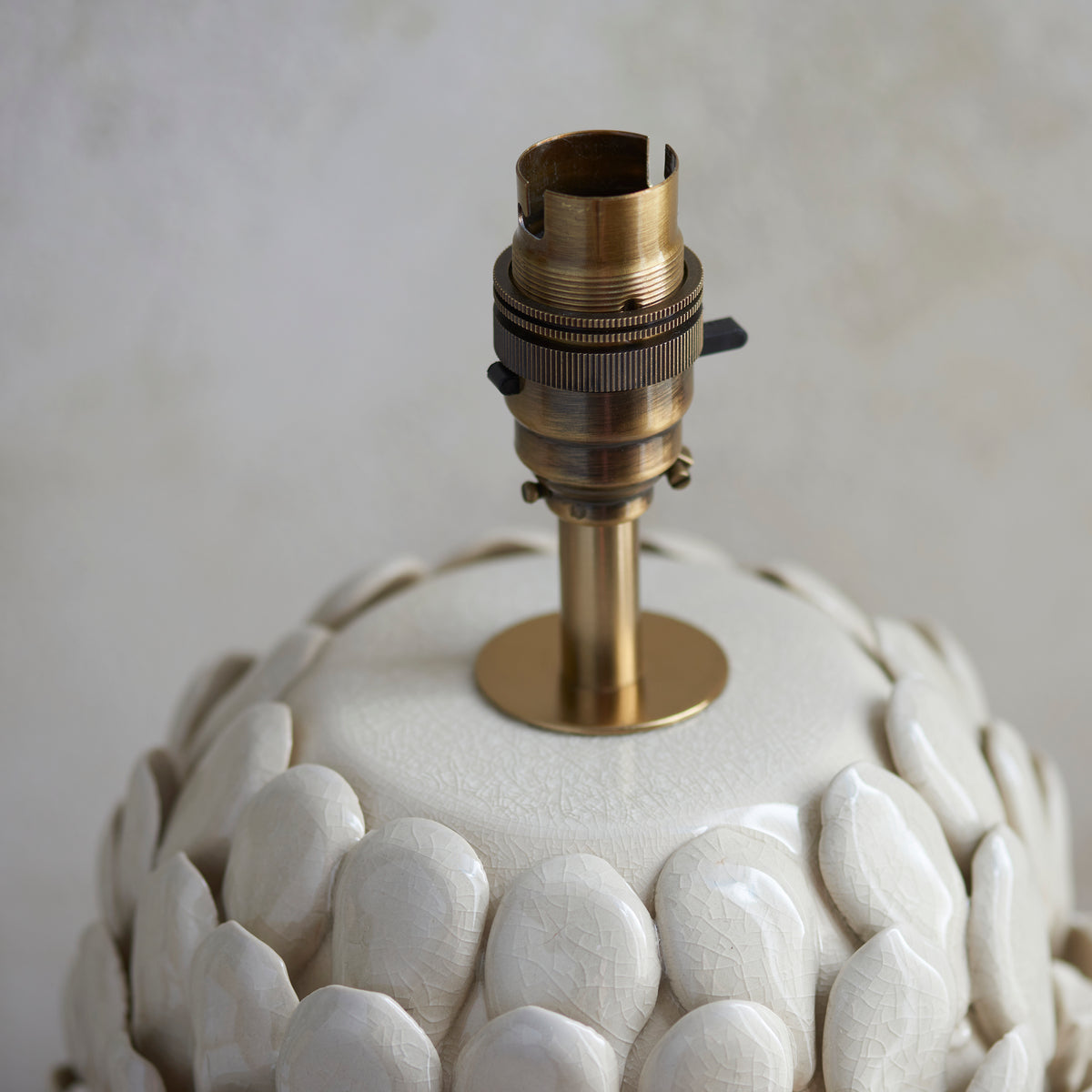 Layered Leaf Ceramic Table Lamp in Ivory Crackle Glaze with 30cm Raffia Shade