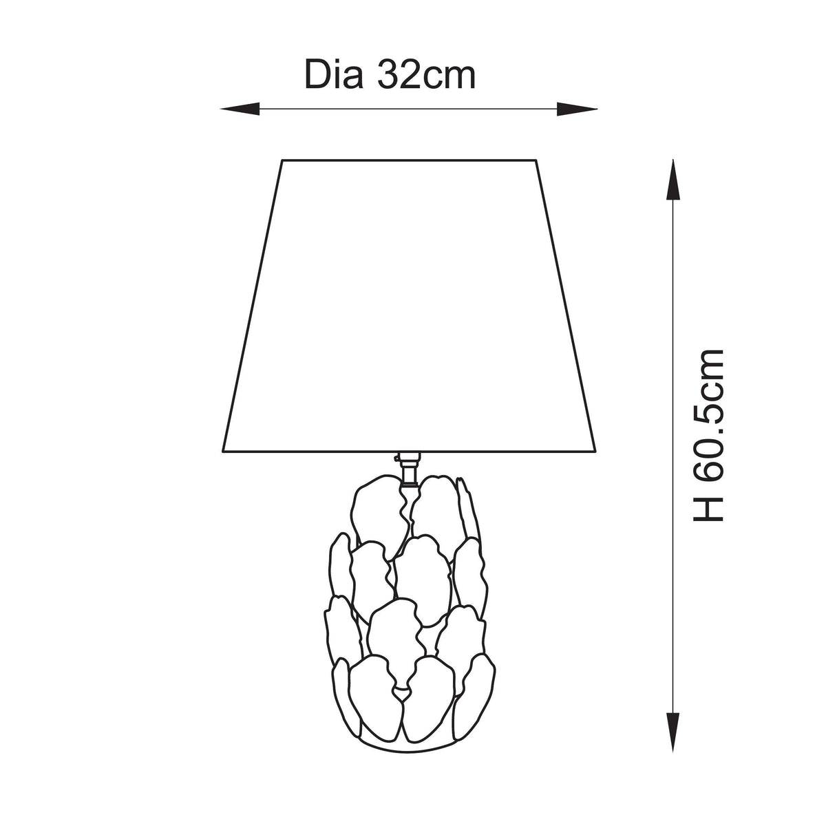 Layered Leaf Ceramic Table Lamp in Ivory Crackle Glaze with 32cm Raffia Shade