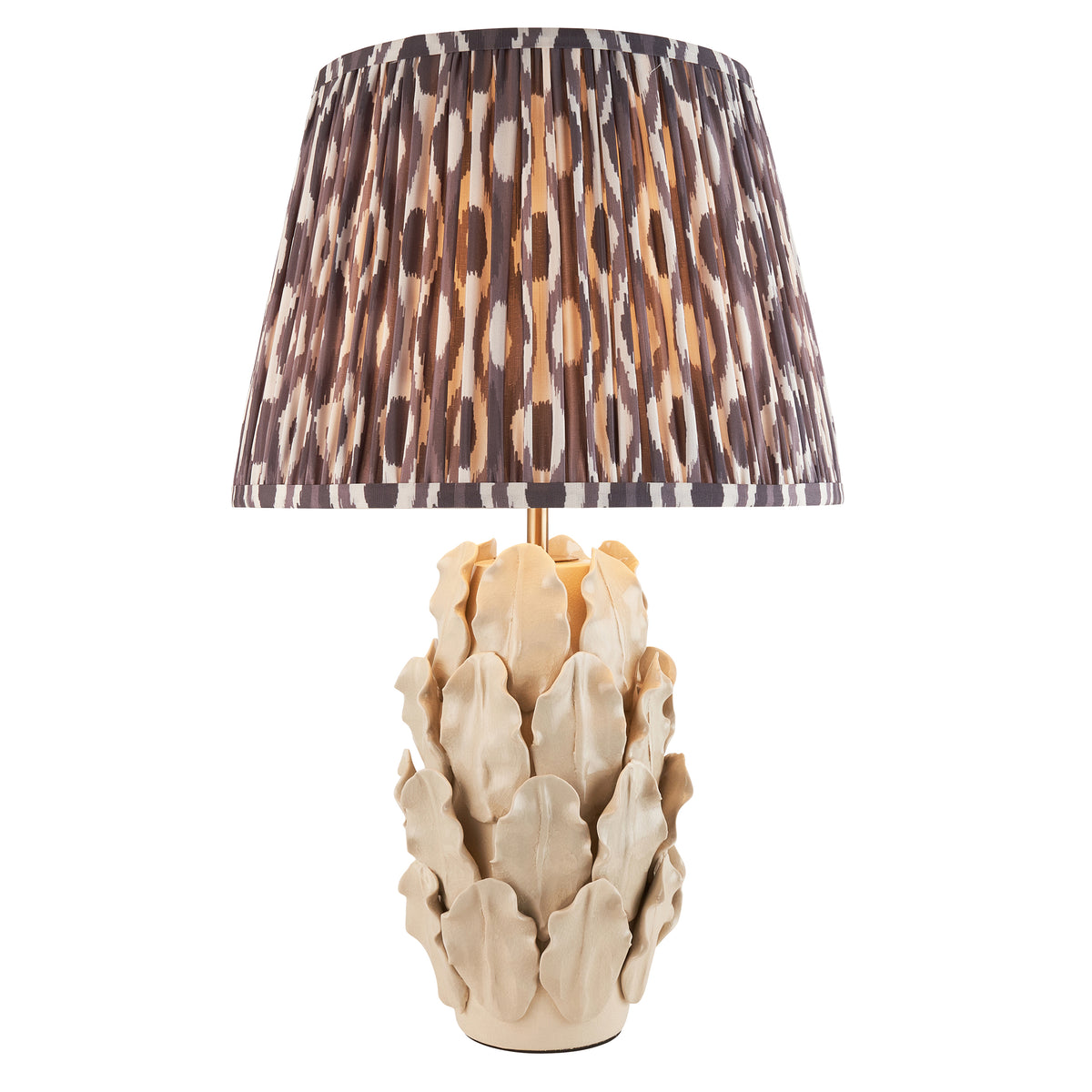 Layered Leaf Ceramic Table Lamp in Ivory Crackle Glaze with Pearl Grey 35cm Ikat Shade