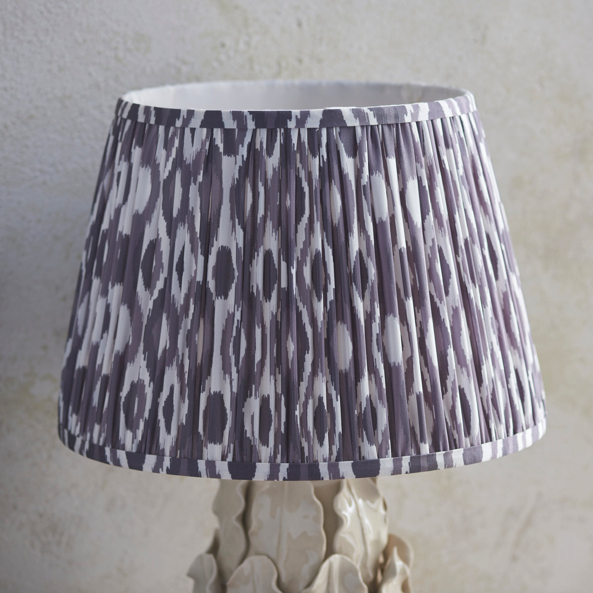 Layered Leaf Ceramic Table Lamp in Ivory Crackle Glaze with Pearl Grey 35cm Ikat Shade