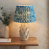 Layered Leaf Ceramic Table Lamp in Ivory Crackle Glaze with Marlin Blue 35cm Ikat Shade
