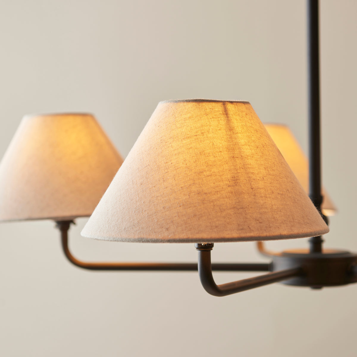 Lille Five Arm Pendant in Matt Black with Tapered Natural Linen Shades
