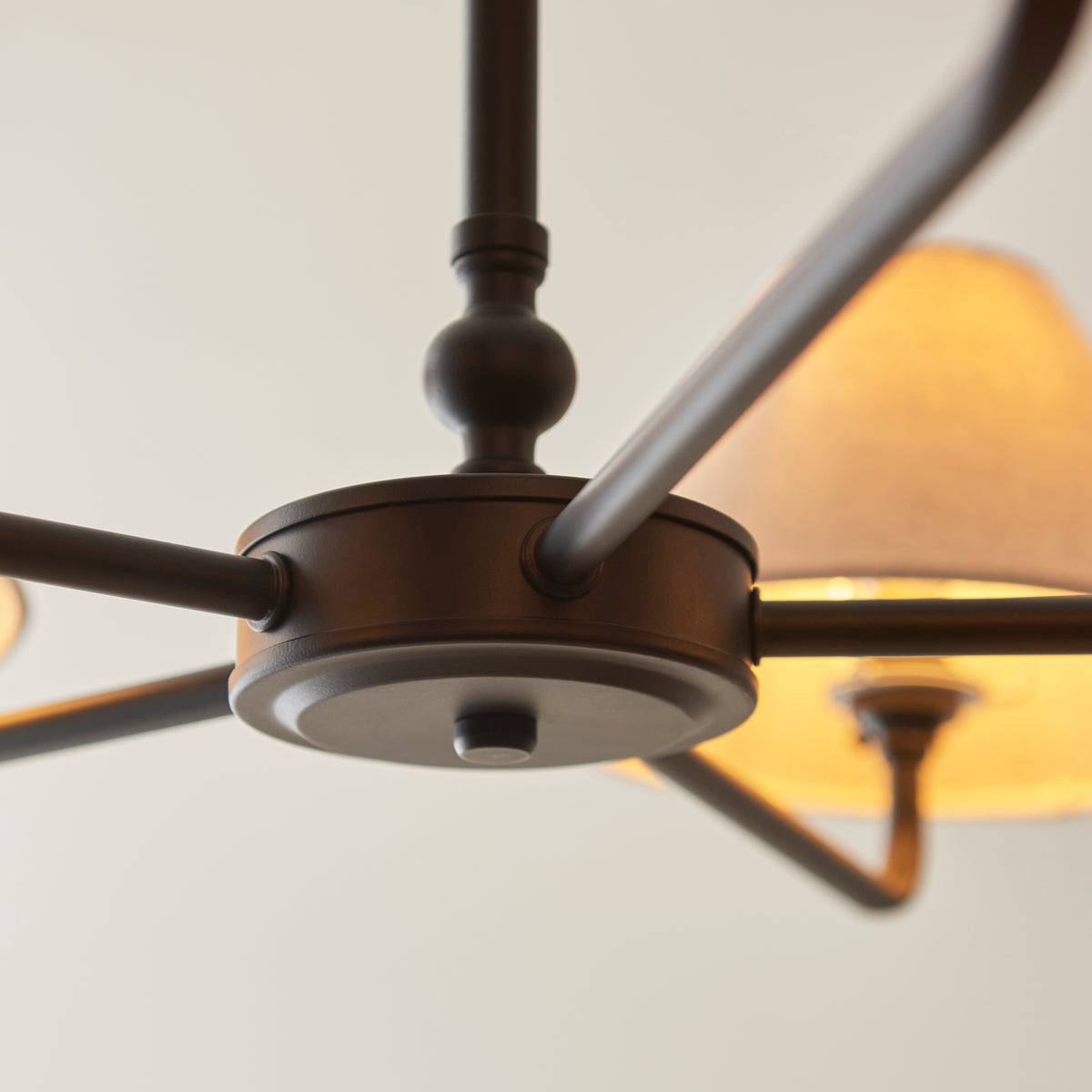 Lille Five Arm Pendant in Matt Black with Tapered Natural Linen Shades